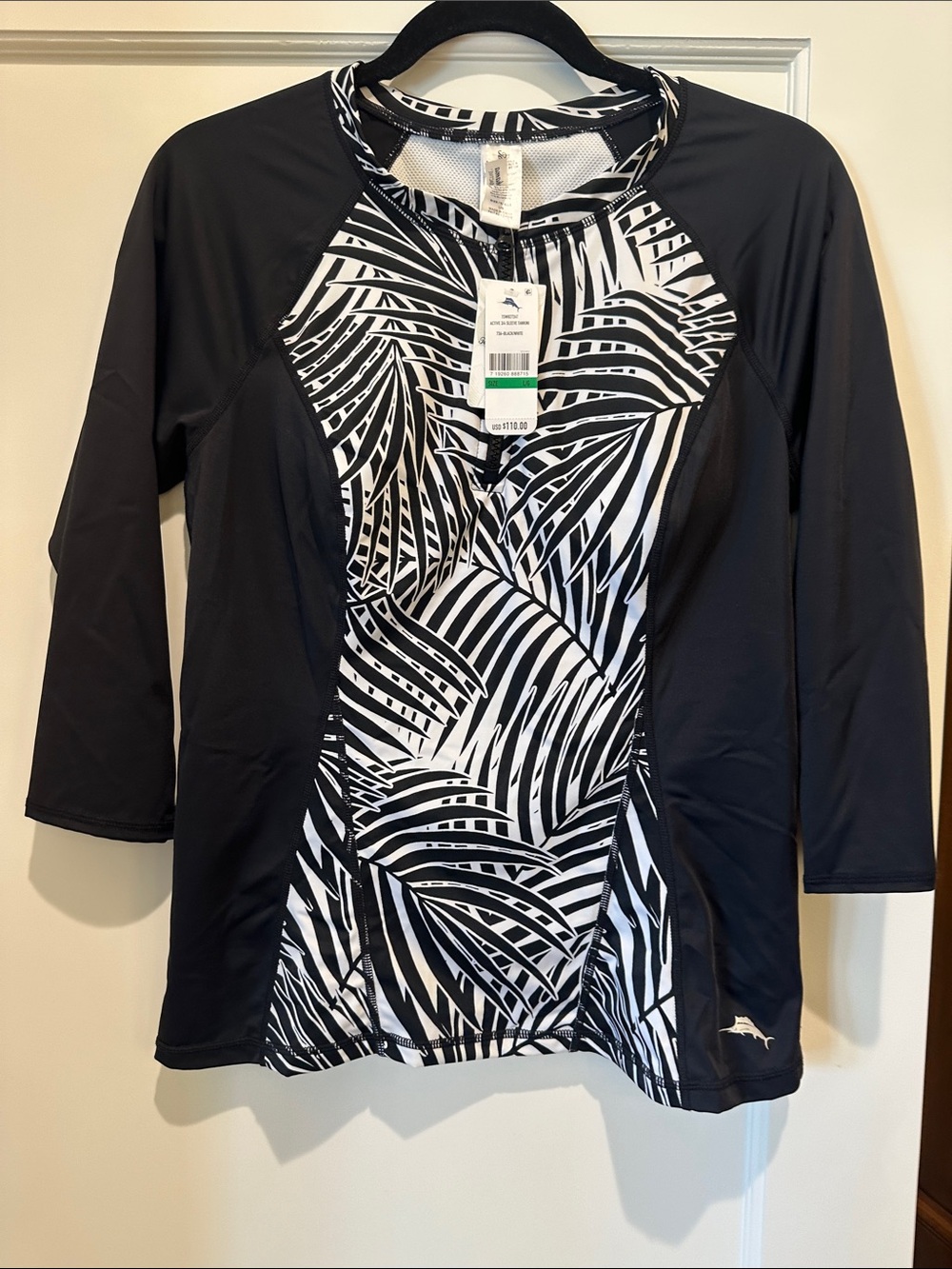 Tommy Bahama Black & White Palm-Print Rash Guard